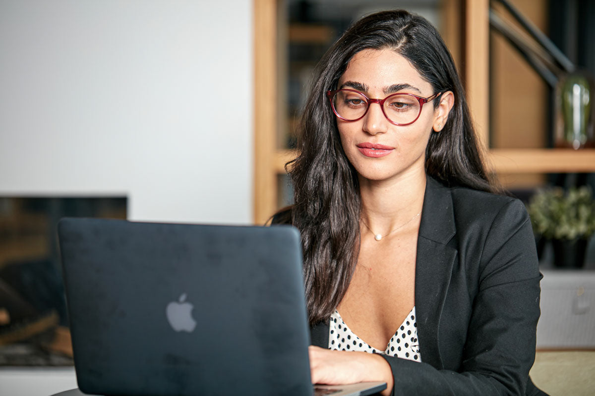 Minane BlueLite Glasses on woman